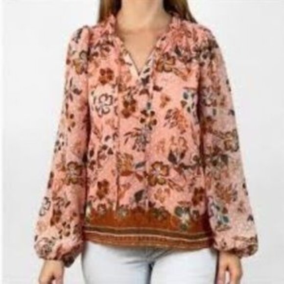 Joie Womens Floral Blouse Size S/P V-Neck Ruffle Collar Long Sleeve Pink Multi c - Picture 1 of 5